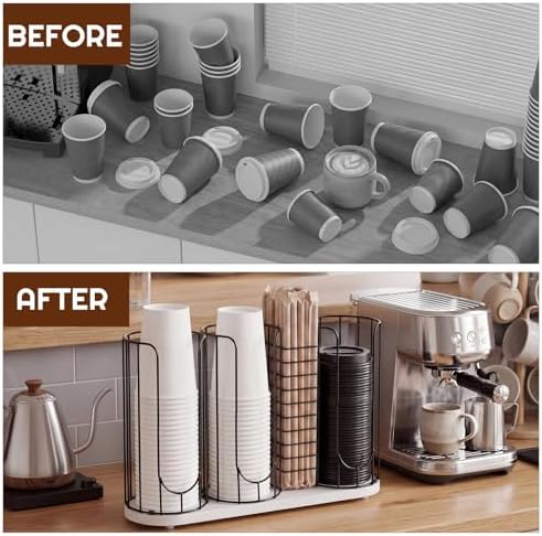 Geelin 18oz Adjustable Coffee Cup Dispenser with Wooden Base, Cup and Lid Holder, Cups Holder Organizer for Coffee Pod S