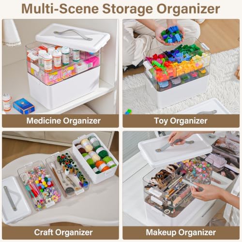 19QT Large Plastic Craft Organizers and Storage Box,3-Layer Portable Craft Storage Container with Handle,Art Supply Stor
