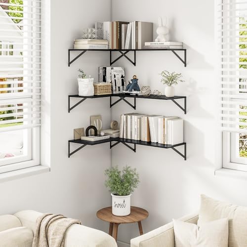 Heimlove 24W x 12D Deep Floating Shelves Set of 3 Black