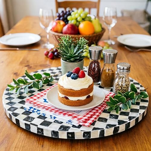 16-Inch Mother of Pearl Lazy Susan for Table Top, Black & White