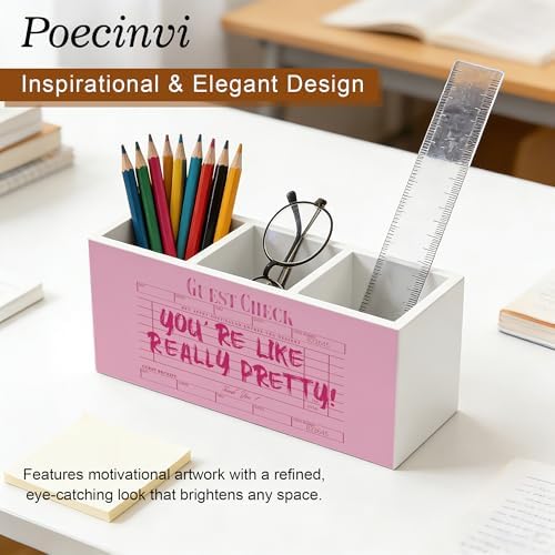 Trendy Retro Pink Pen Holder for Home Office Desk, Pink Girly Office Decor, You're Like Really Pretty Guest Check Wooden Box Sign Pencil Holder for Desk Shelf Organizer