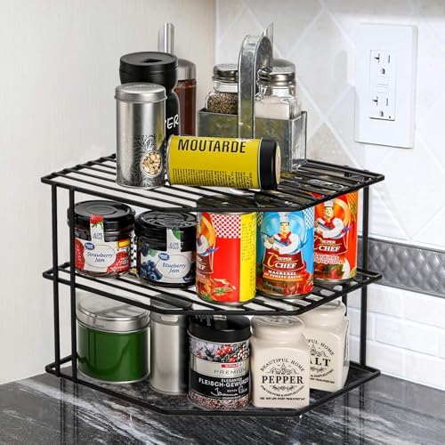 Frcctre 3-Tier Kitchen Corner Shelf Rack Counter and Cabinet Organizer, 9x9x7.5 Inch Metal Wire Kitchen Counter Pantry C