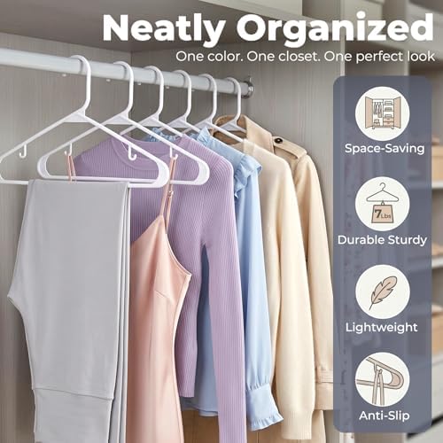 HOUSE DAY White Plastic Hangers 50 Pack, Slim Space-Saving Clothes Hangers