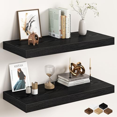 Fun Memories 27.5 Inch Deep Floating Shelves, Set of 2 Heavy Duty Wall Mounted Shelves with Invisible Brackets, Large Ru