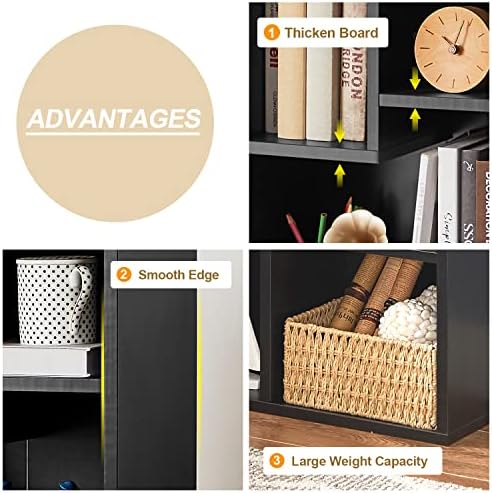 VECELO Modern Black Bookshelf, 31.3" H Freestanding Open Cubby Storage Cabinet with Uneven Compartments, Narrow Bookcase