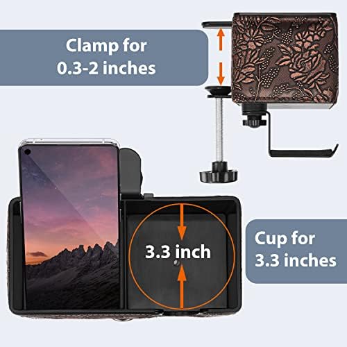 Under Desk Cup Holder Clamp on Cup Holder PU Leather Clip on Desk Organizer