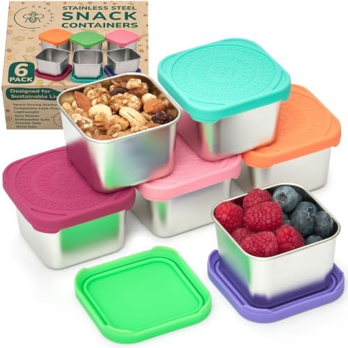 Snack Containers - 6 oz, Farmer's Market, 6 PK - Stainless Steel with Lids