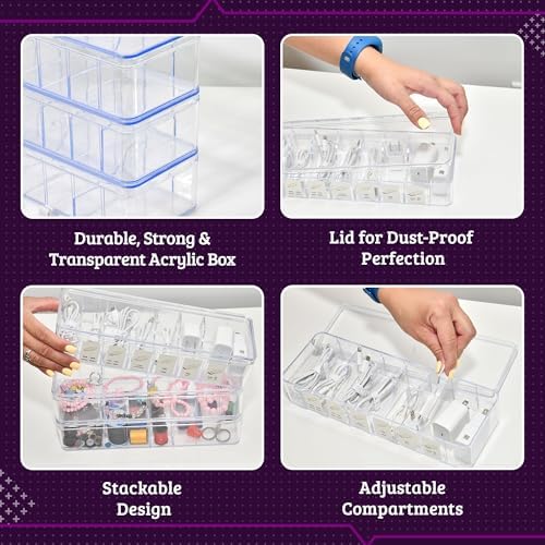 Set of 3 Cable Organizer Box W/Labels - Charger Box, Stackable W/Lids-Cord Organizer Junk Drawer- Cord Storage Box for D