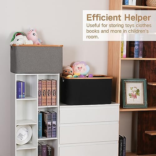 efluky Storage Baskets for Organizing, Fabric Storage Bins with Bamboo Handles, Collapsible Storage Baskets for Shelves and Closet (Black, 21.2'' x 14.5'' x 11.8'')