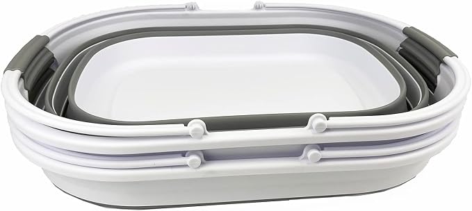 SAMMART 38L (10 Gallons) Collapsible Plastic Laundry Basket - Foldable Storage Container/Organizer - Portable Washing Tub - Space Saving Laundry Hamper (White/Grey (Set of 2))