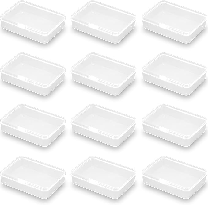 12 Pack Clear Plastic Beads Storage Containers Box (4.06 x 2.91 x 0.98 in) with Lid, Small Plastic Containers for Storage of Small Ite ms, Crafts, Jewelry, Hardware