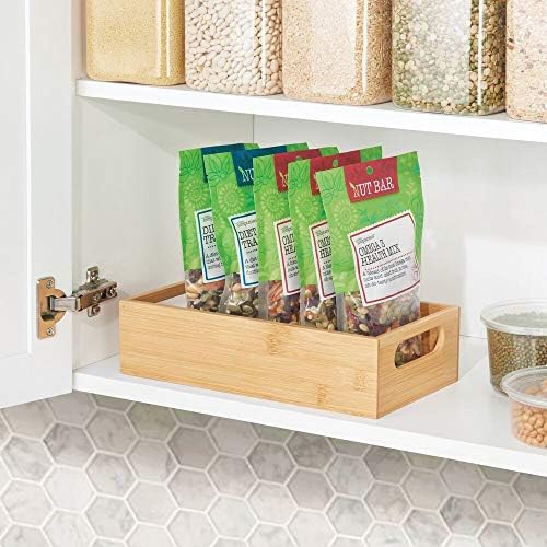 mDesign Bamboo Kitchen Storage Container Bin - Drawer Organizer Crate Box with Handles for Pantry Cabinet, Shelves, or C
