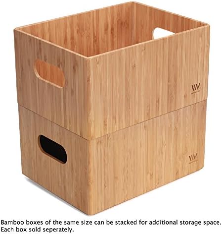 MobileVision Bamboo Storage Box Multi-Purpose Organizer for Kitchen Supplies Holder, Fruit Bin, Cabinets, Pantry with bu