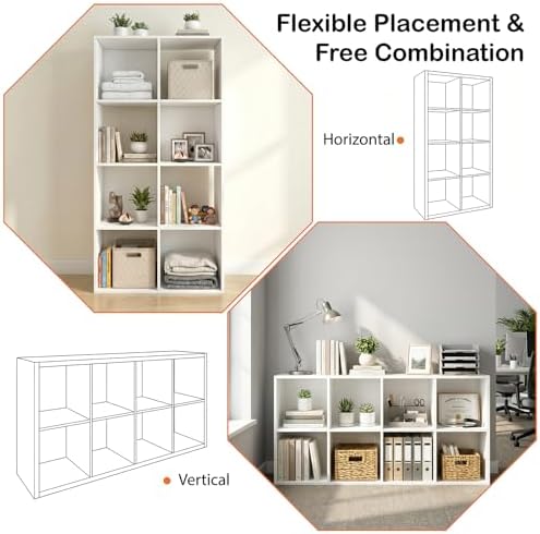 WannabeMyself【Easy Assembly】 8 Cube Storage Organizer with Anti-Tipping Kits,Reversible Open Back Book Shelf, Bookcase f