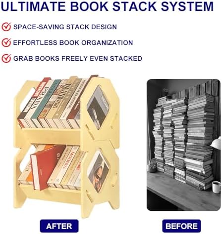 2 pack Desktop Bookshelf, Stackable Book Organizer with Handle, storage rack for CD/Magazine/File Folder, Portable Small
