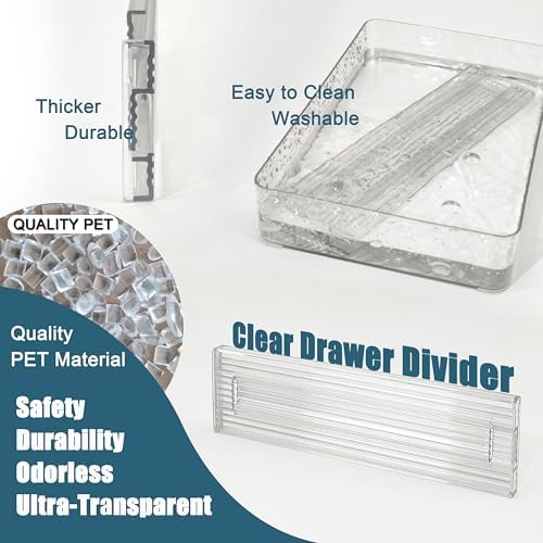 8 Pack Clear Drawer Dividers - 3.1'' Height, 11-19'' Adjustable Drawer Separators, Expandable Dresser Organizers in Bedr