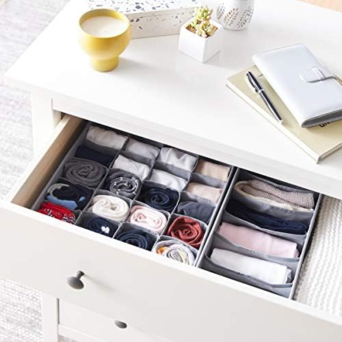 Amazon Basics Deep Drawer Organizer for Clothes, Collapsible Storage Boxes for Socks, Underwear and Baby Items, Set of 4, Gray