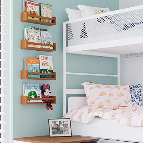 Wallniture Utah Floating Shelves for Wall, Wood Bookshelf for Kids Books, Picture Frames, Nursery Wall Decor, Walnut, Se
