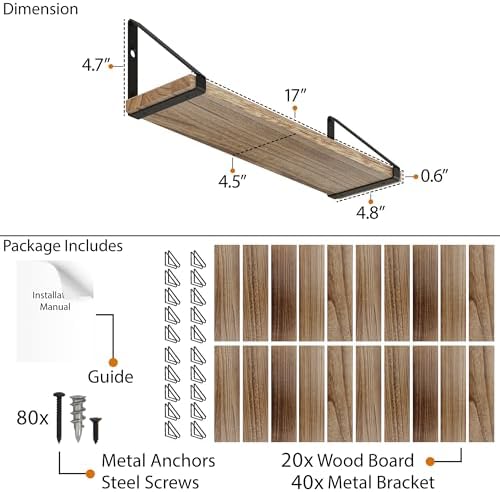 Wallniture Ponza 17'' x 4.5'' Floating Wall Shelf Bathroom, Small Wood Book Shelves for Wall Storage, Wall Mounted Shelf