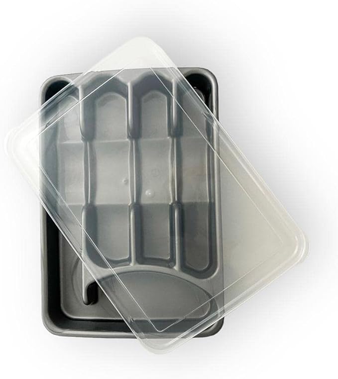 BLACK PEARL Utensil and Silverware Organizer tray for drawer with cover -Cutlery Flatware Organizer with lid - for kitchen drawer, BBQ, picnic, Covered flatware tray,5 Compartments - Plastic (SILVER)