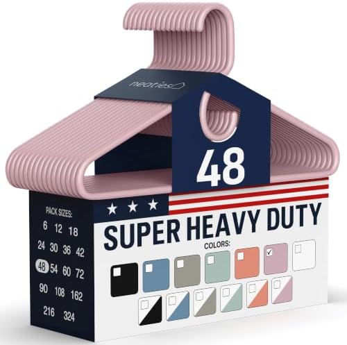 Super Heavy Duty Clothes Hangers 48 Pack – Made in the USA - 10lb Capacity, Thick Plastic Hangers for Pants, Coats, Jackets, Jeans and Adult Clothing – Pink