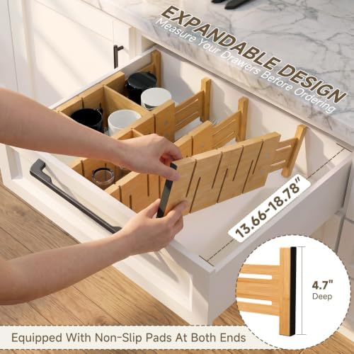 Deep Drawer Dividers For Clothes,Expandable Drawer Organizer (4, Short)