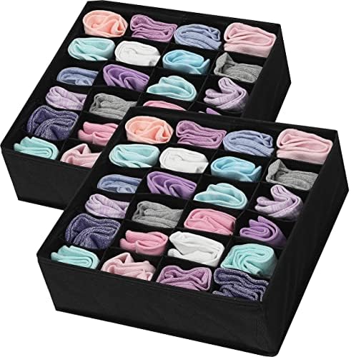 Simple Houseware Closet 4 Set Underwear Drawer Divider + 24 Cell Socks Drawer Divider, Black