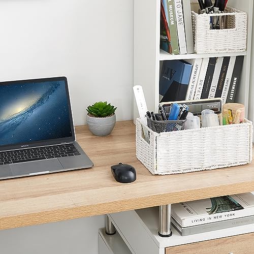 Vagusicc Wicker Storage Basket, Set of 2 Hand-Woven Paper Rope Wicker Basket, Small Storage Baskets for Organizing Toile