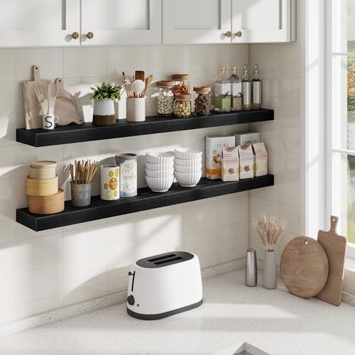 Fun Memories Floating Shelves 48 Inch, Extra Large Wood Shelf Set of 2, Hanging Wall Shelves for Bathroom, Living Room, 
