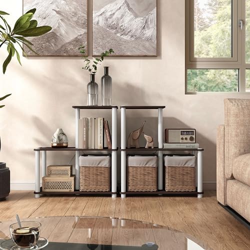 Homes: Inside + Out Apexa Modern 3-Cube Ladder Shelving Units, Collectibles Display Shelves, Easy Assembly Standing Shel