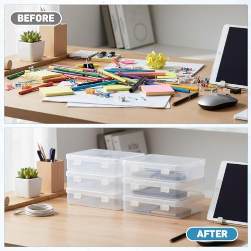 Jetec 6 Pieces Small Clear Plastic Storage Box, 5.9 x 5.9 x 1.5 Inch