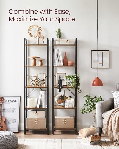 VASAGLE 5-Tier Bookshelf, Bookcase Book Shelf with Steel Frame,