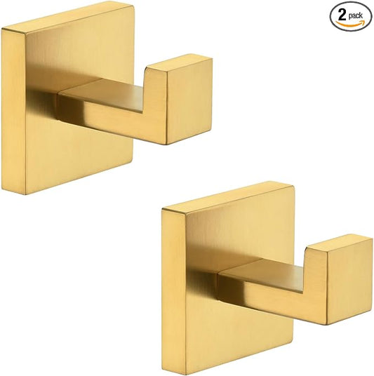 Angle Simple Towel Hook Brushed Dark Gold 2 Pack, 304 Stainless Steel Square Robe Hook for Bathroom