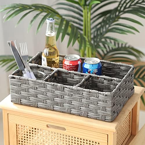 Toilet Paper Basket for Tank Topper,Woven Storage Box Cube Basket Bin Container, Shelf Cabinet(Grey 1pc) (14.17''L x 9.4