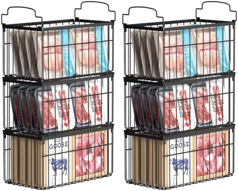 Freezer Organizer Bins, 6 Pack Big Baskets for 5/ 7 Cu.FT Deep Freezer