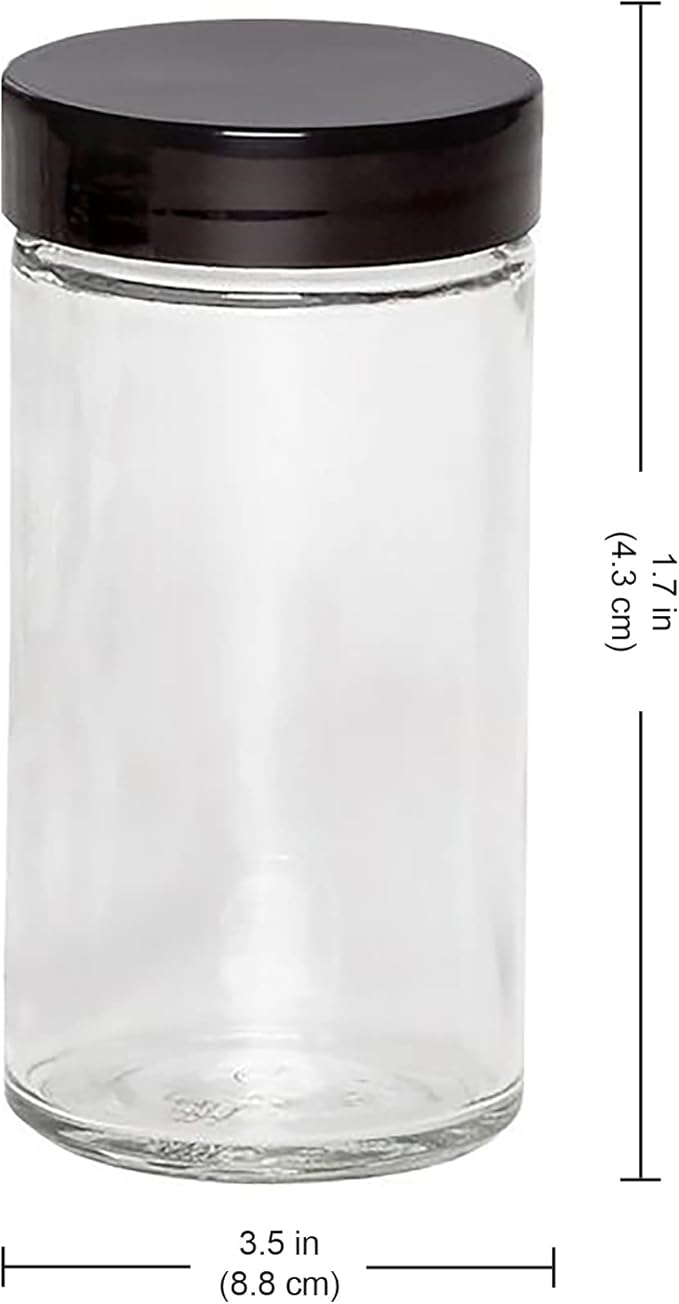 Kamenstein 5244227 Empty Jars With Black Cap, Set Of 12, 3-Ounce