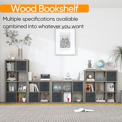 furtble Bookshelf with Storage Bin, 6-Cube Storage Organizer, Modern Wood Open Bookcase, Multifunctional Display Shelf f