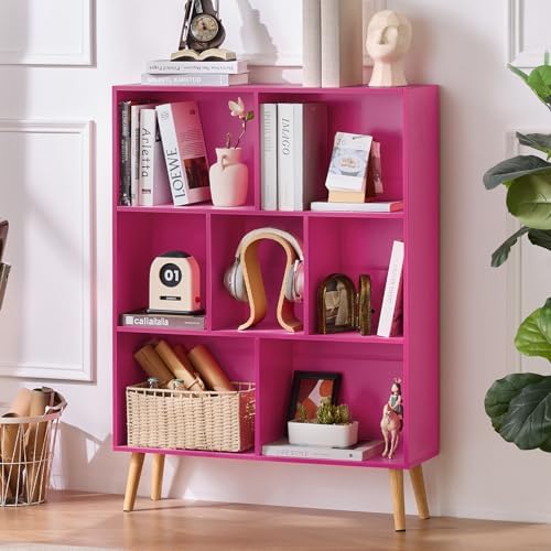 LEYAOYAO Cube Bookshelf, Mid-Century Modern Book Shelf with Legs, Pink