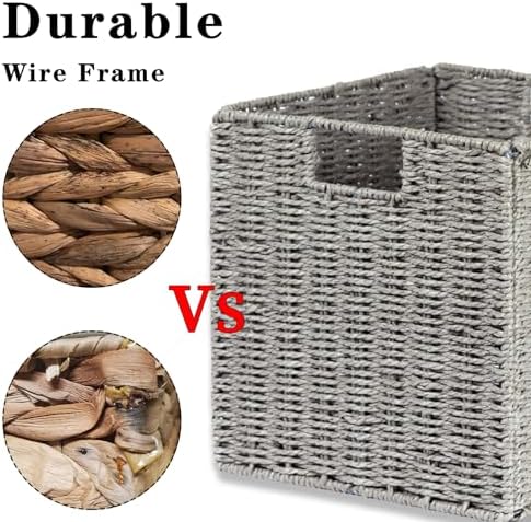 Vagusicc Wicker Basket, Set of 2 Hand-Woven Wicker Storage Basket, Foldable 11 inch Cube Storage Bins, Storage Baskets f