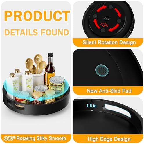 Lazy Susan Organizer Homerays 13 Inch Non-Skid Bamboo Lazy Susan for Kitchen Rotating Spice Rack with Handles, Wood Turn