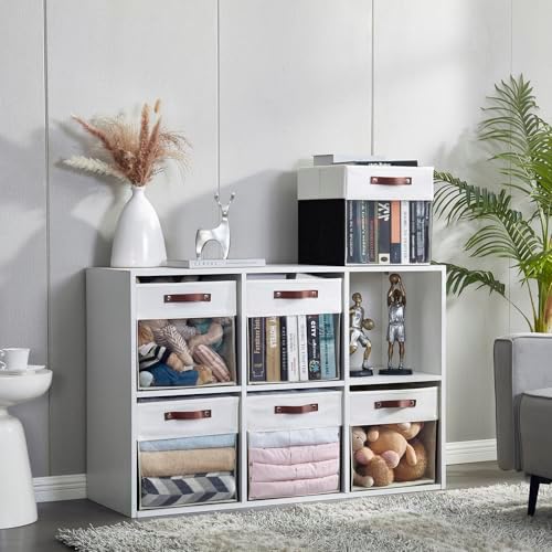 Bagnizer Storage Cubes, 4 Pack Linen Foldable Storage Bins (13 x 13 inch) with Clear Window and Handles, Fabric Organizer for Shelf Closet, Clothes, Books - (Black and White)