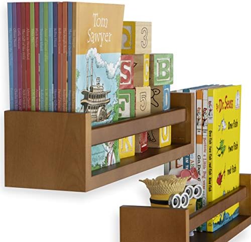 Wallniture Utah Floating Shelves for Wall, Wood Bookshelf for Kids Books, Picture Frames, Nursery Wall Decor, Walnut, Se