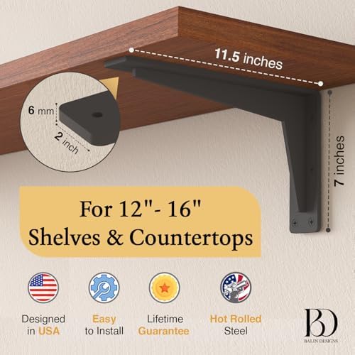 2 Pack Heavy Duty Shelf Brackets 12 Inch Mantel Decorative L Bracket for Shelves, Metal Shelf Support Bracket, Wall Moun