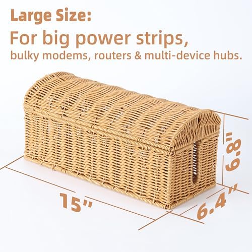 Large Rattan Cable Management Box, Decorative Large Power Strip and TV Box
