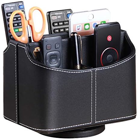 PU Leather 360° Rotatable Remote Control Holder,Nightstand TV Remote Caddy