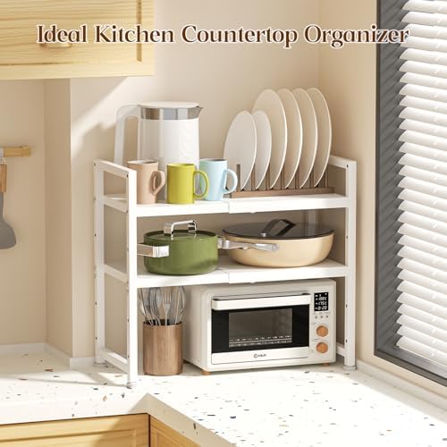 2-Tier Expandable Kitchen Storage Shelf,150LBS Heavy Duty Metal Shelving Units For Small Appliance,Adjustable Pots and P