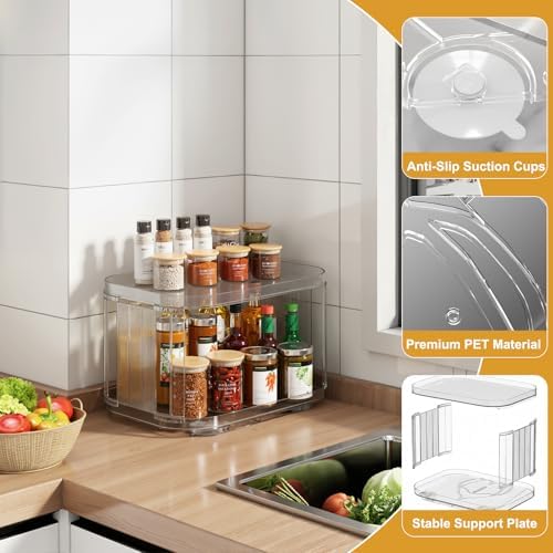 2-Tier Lazy Susan Turntable Organizer for Cabinet/Countertop/Pantry/Bathroom/Coffee Bar, 12.8''Lazy Susan 360°Rotating S