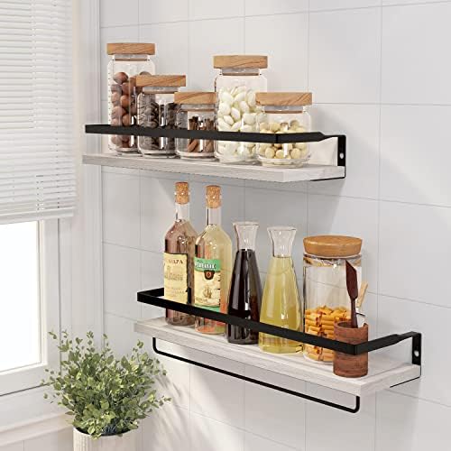 Floating Shelves for Wall, Bathroom Shelves with Towel Bar, Wall Mounted Storage Shelves for Kitchen, Bathroom, Set of 2
