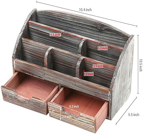 MyGift Office Supply Organizer with Drawers, Torched Wood Desktop Storage