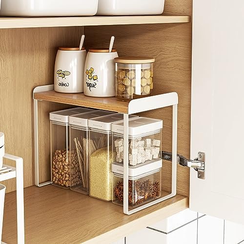 Mitus Stacking Wood Shelf Organizer, Counter Cabinet Storage Rack, 16 inch